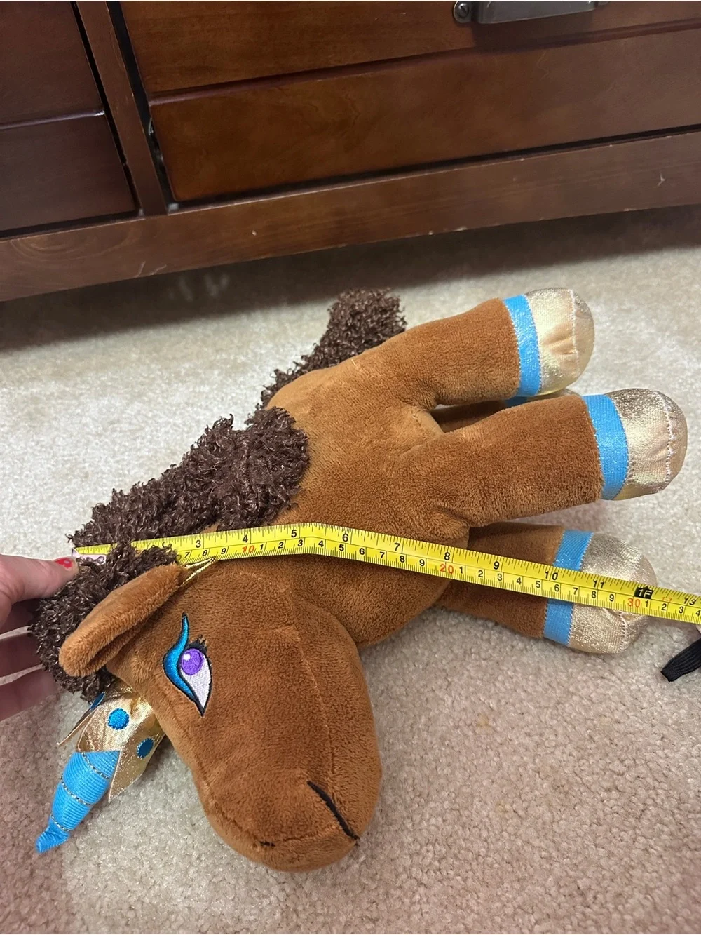 Afro Unicorn Plush Stuffed Unicorn Brown & Blue Metallic Feet Iridescent Horn